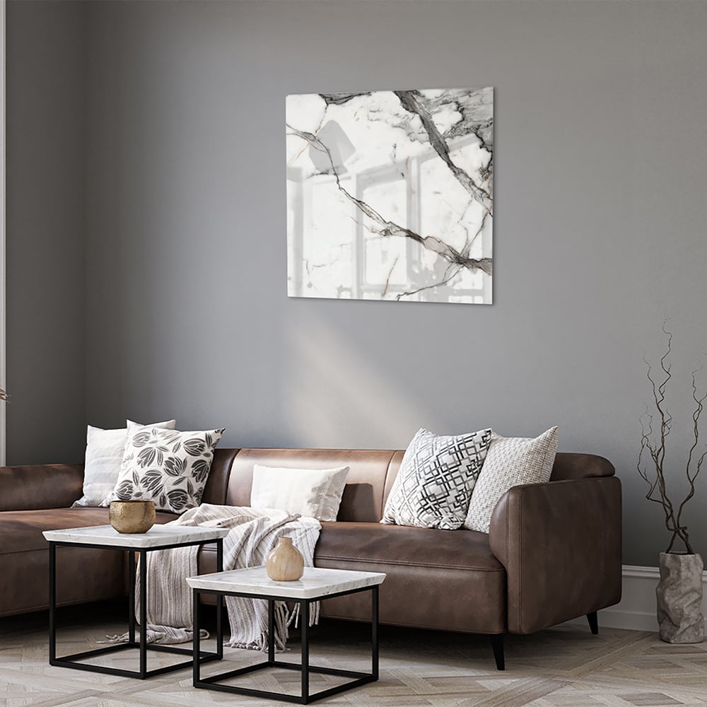 Elegantes Glasbild in Marmoroptik – Glasbild aus Sicherheitsglas, Größe 120x80
