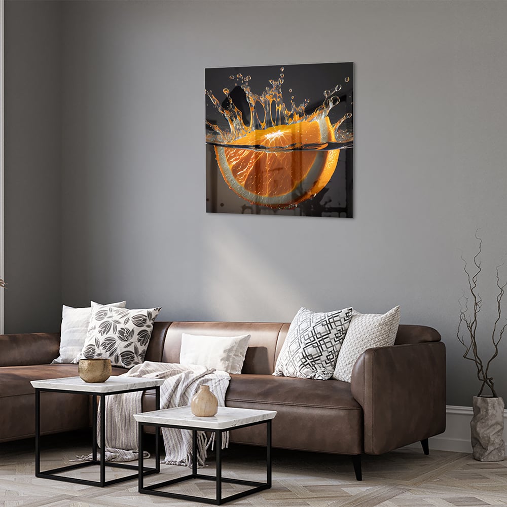 Dynamisches orangefarbenes Glasbild – Glasbild aus Sicherheitsglas, Größe 120x80