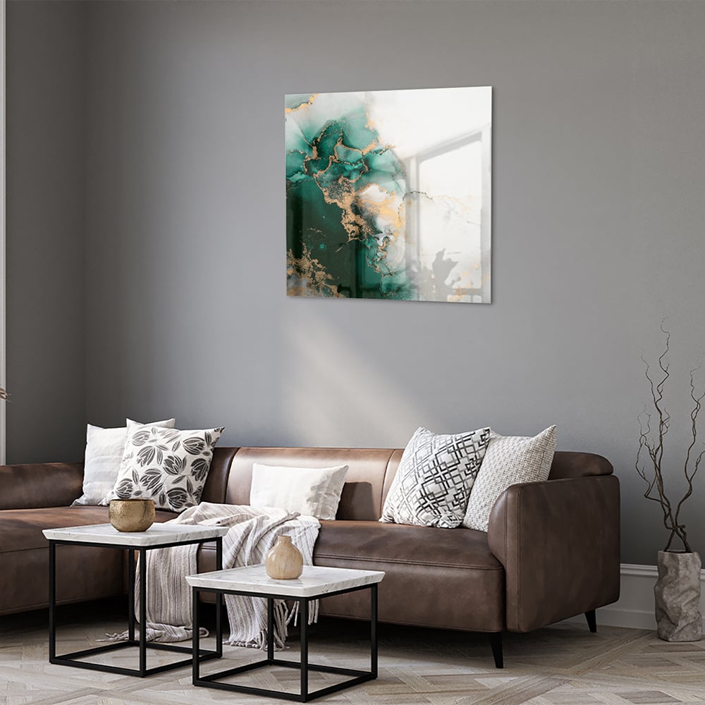 Elegantes Glasbild in grünen Farbtönen – Glasbild aus Sicherheitsglas, Größe 120x80