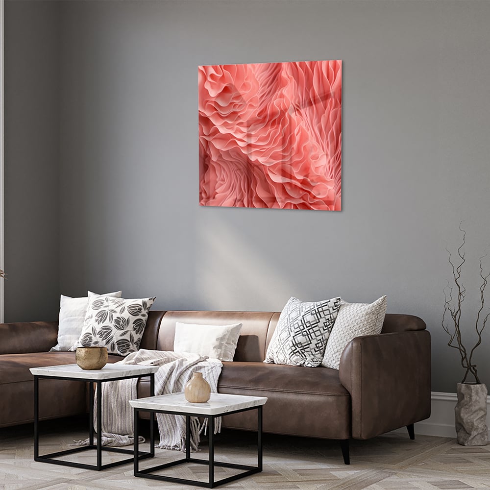 Abstraktes rosa Glasbild mit wellenförmigem Muster – Glasbild aus Sicherheitsglas, Größe 120x80