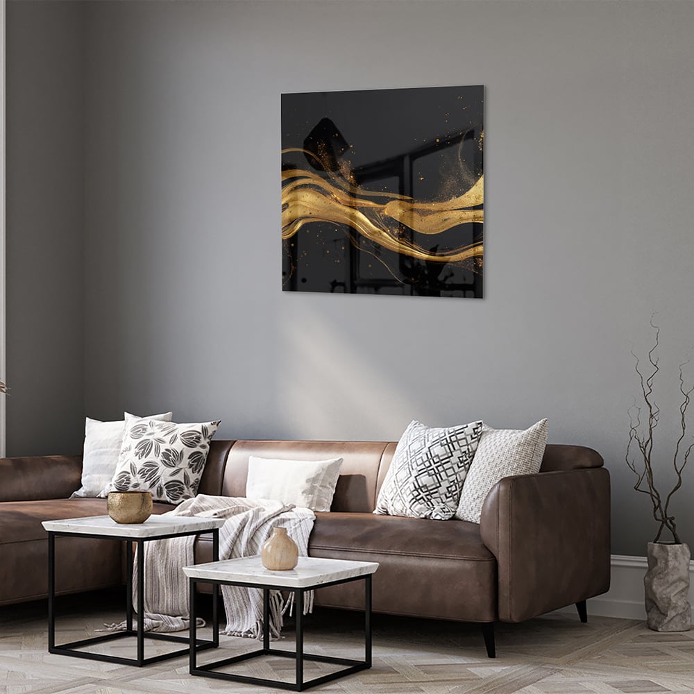 Elegantes Glasbild mit goldenen Linien – Glasbild aus Sicherheitsglas, Größe 120x80