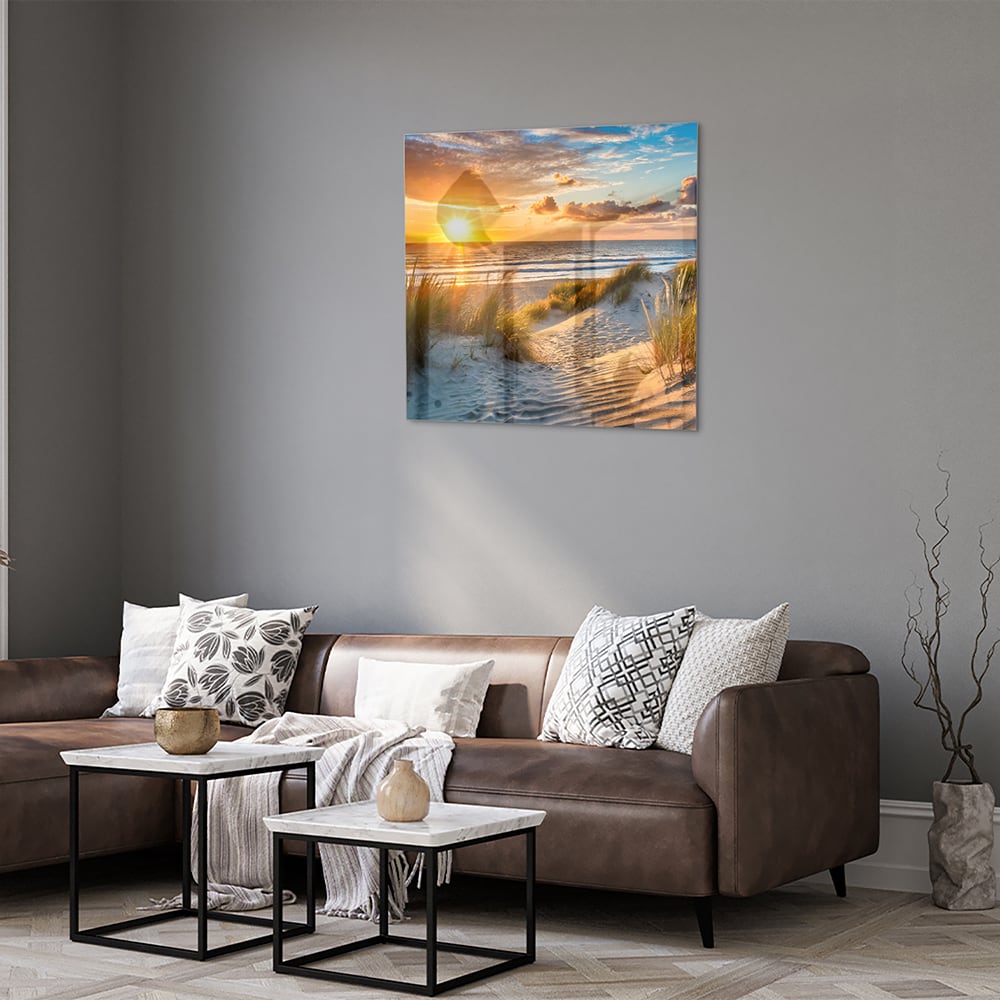 Glasbild – Sonnenuntergang am Strand – Glasbild aus Sicherheitsglas, Größe 120x80