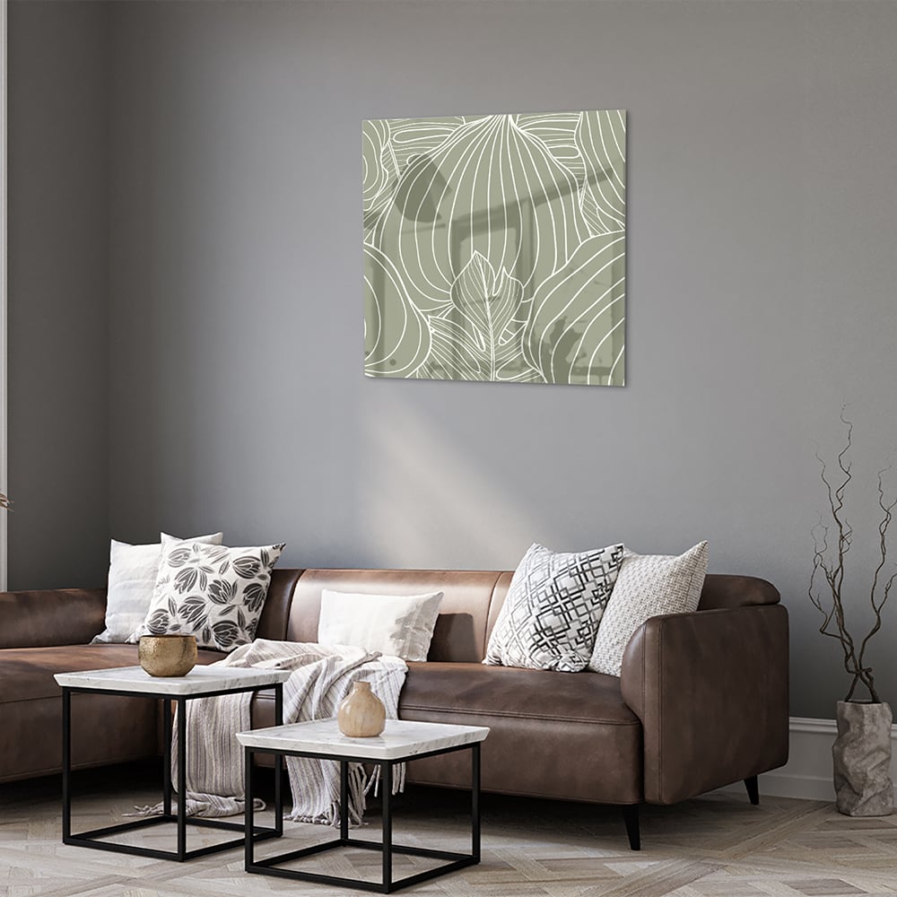 Glasbild mit sanften Linien und Erdtönen – Glasbild aus Sicherheitsglas, Größe 120x80