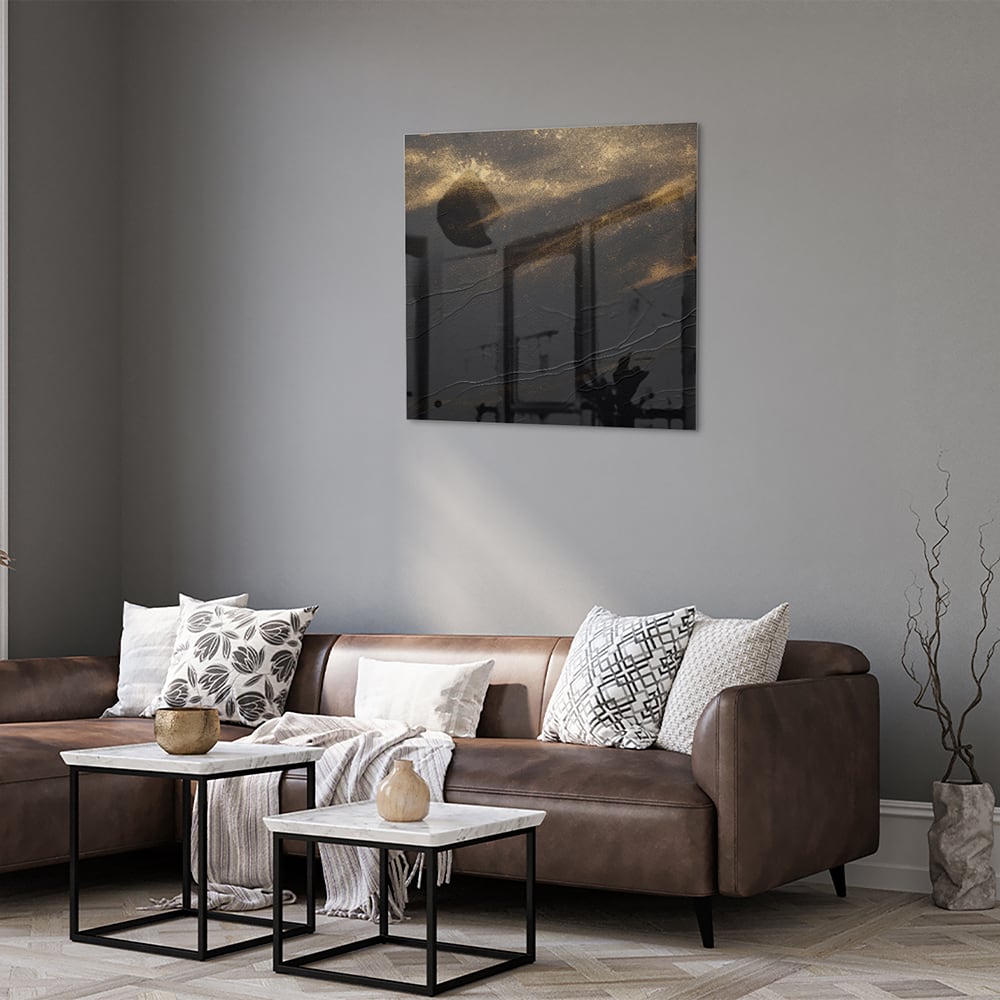 Modernes Glasbild mit goldenen Akzenten – Glasbild aus Sicherheitsglas, Größe 120x80