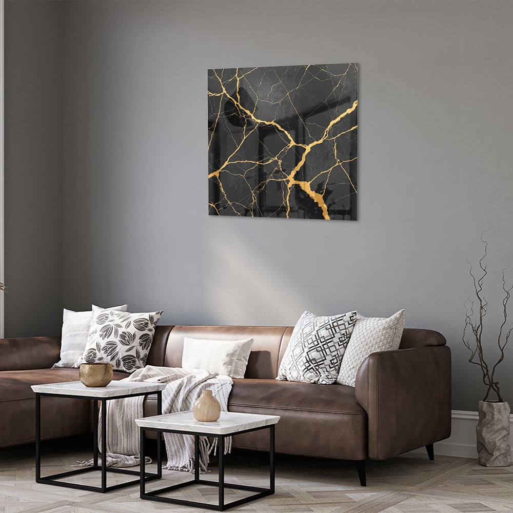 Elegantes Glasbild mit schwarz-goldenem Muster – Glasbild aus Sicherheitsglas, Größe 120x80