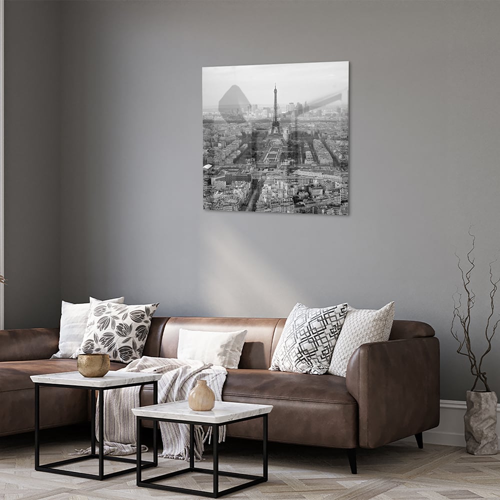 Schwarz-Weiß-Glasbild mit Paris-Motiv – Glasbild aus Sicherheitsglas, Größe 120x80