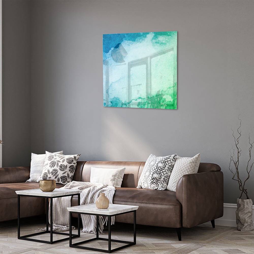 Abstraktes Glasbild in Blau und Grün – Glasbild aus Sicherheitsglas, Größe 120x80