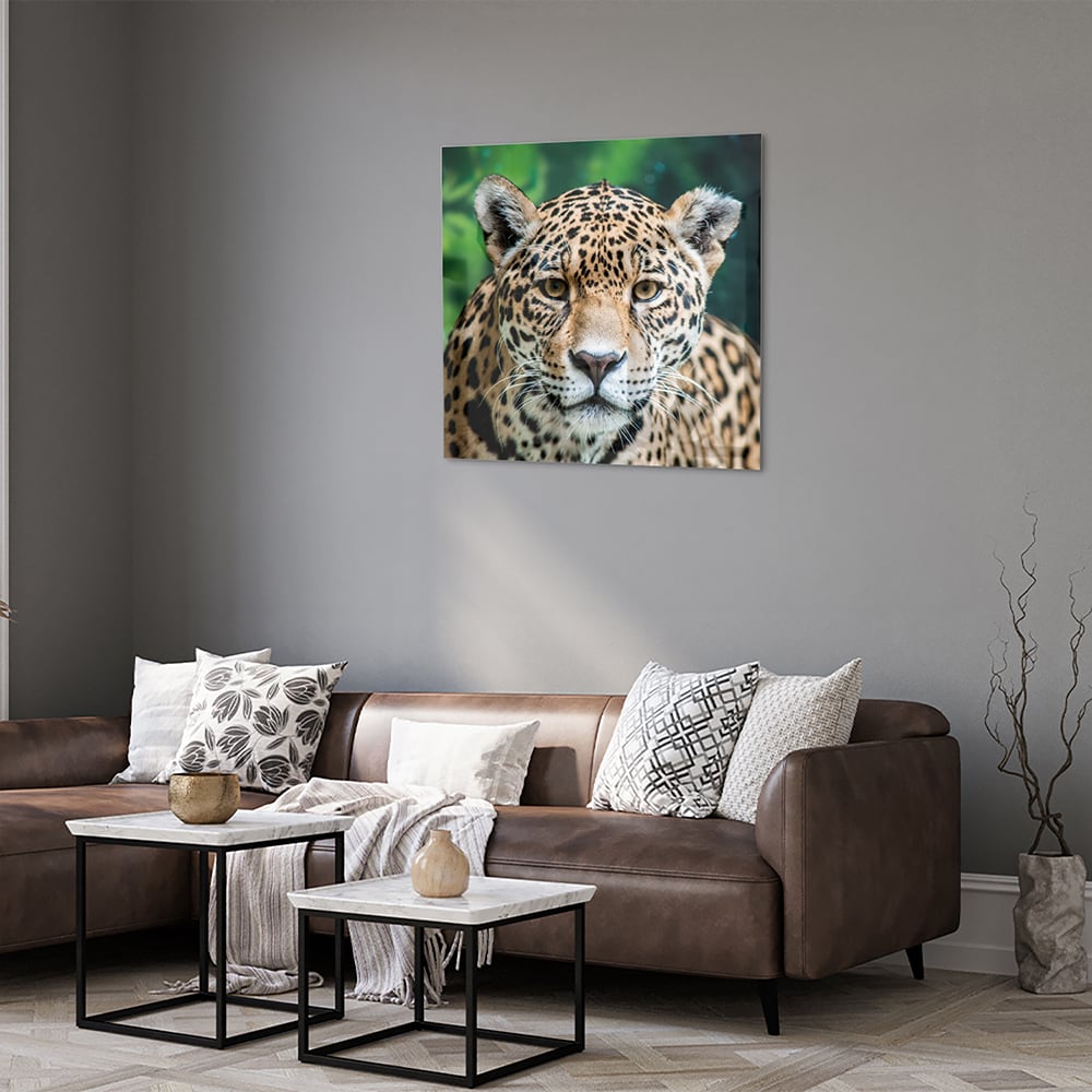 Beeindruckendes Glasbild mit einem Jaguar – Glasbild aus Sicherheitsglas, Größe 120x80