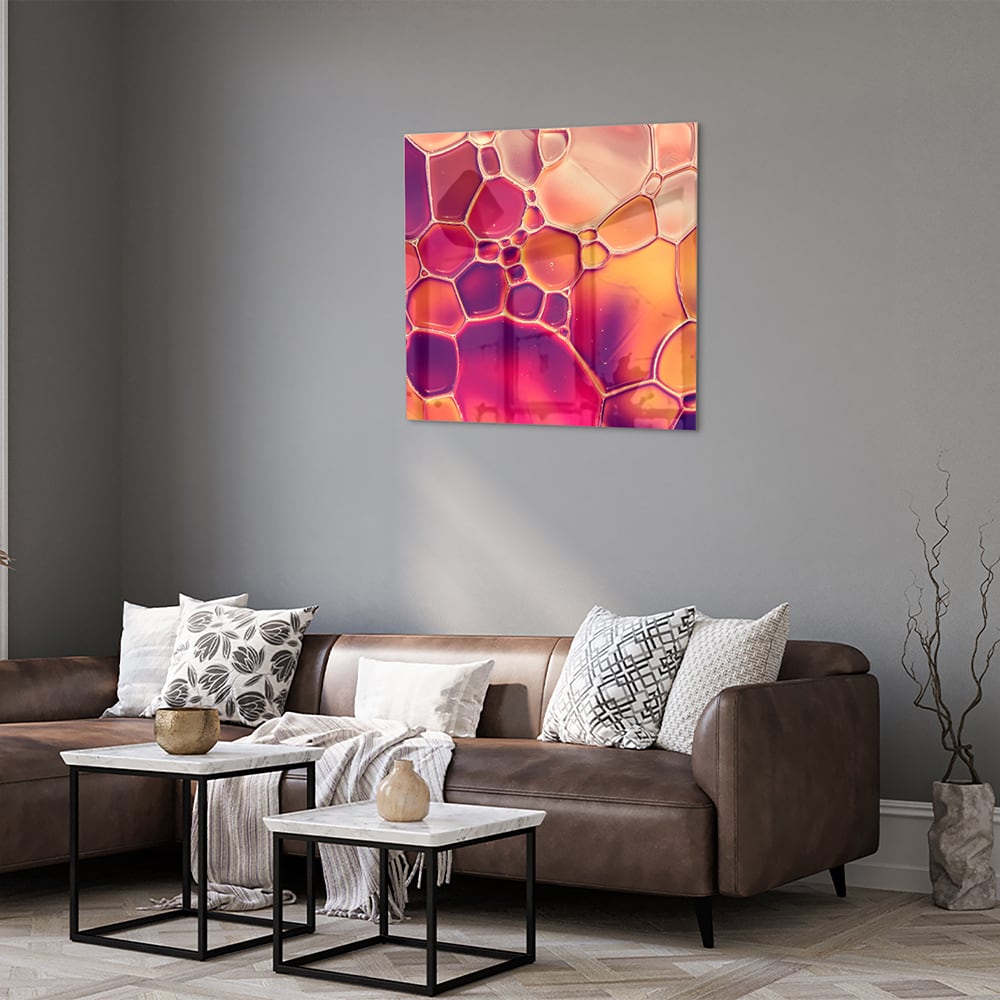 Abstraktes Glasbild in warmen Farben – Glasbild aus Sicherheitsglas, Größe 120x80