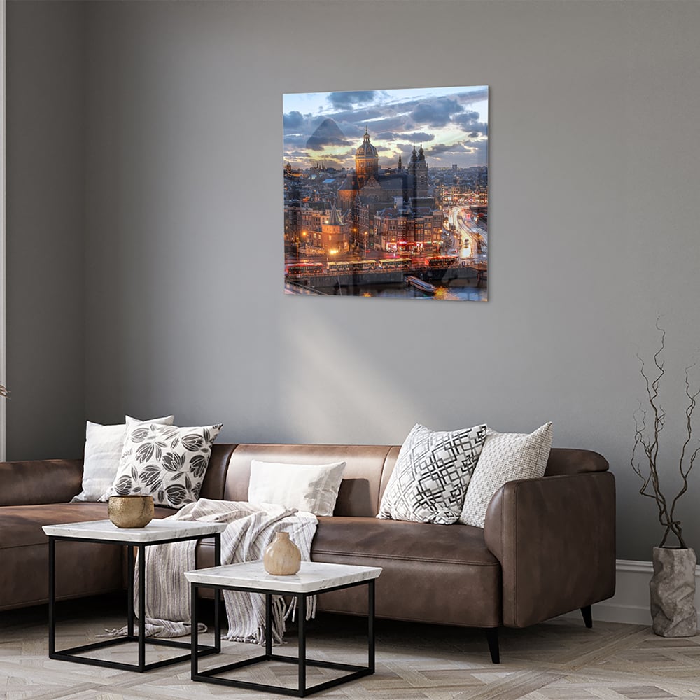 Stimmungsvolles Glasbild mit urbaner Landschaft – Glasbild aus Sicherheitsglas, Größe 120x80
