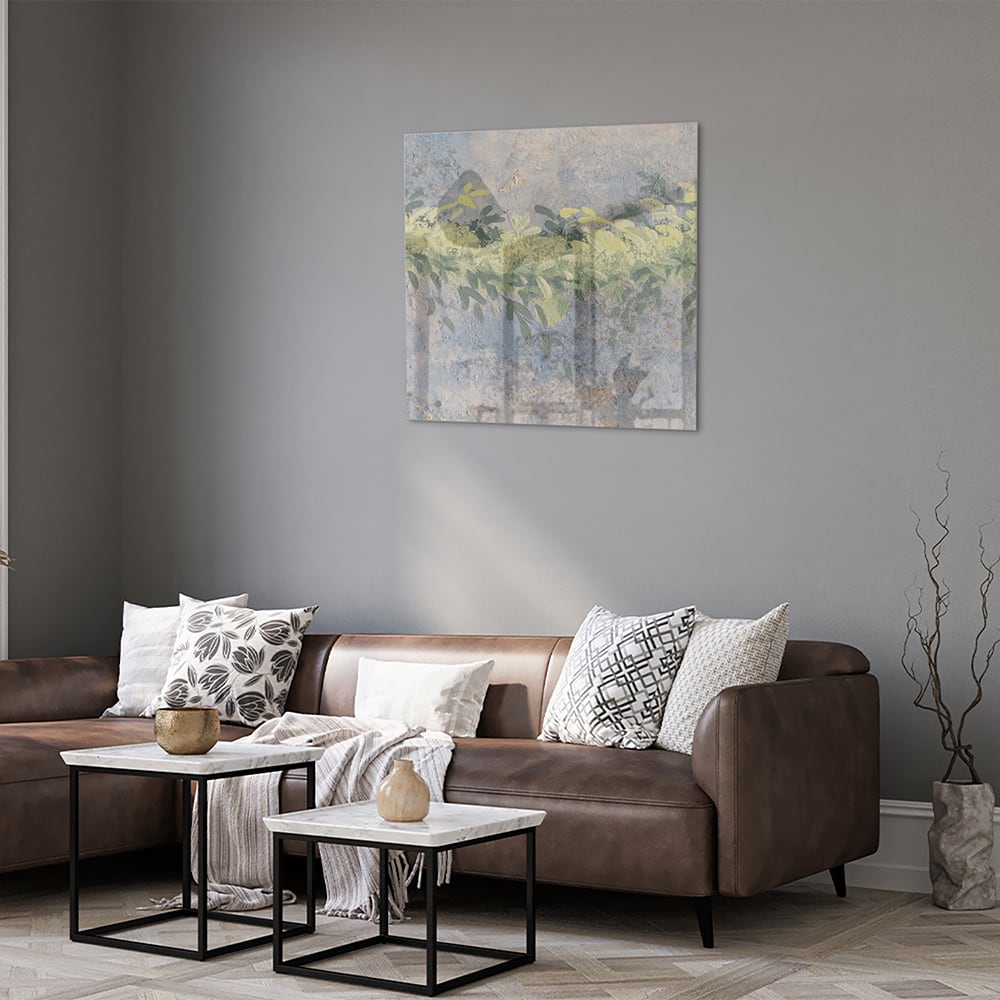 Fröhliches Glasbild mit gelben Blumen – Glasbild aus Sicherheitsglas, Größe 120x80