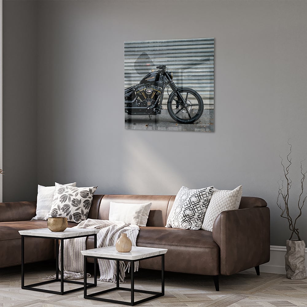 Stilvolles Glasbild mit einem Motorrad – Glasbild aus Sicherheitsglas, Größe 120x80