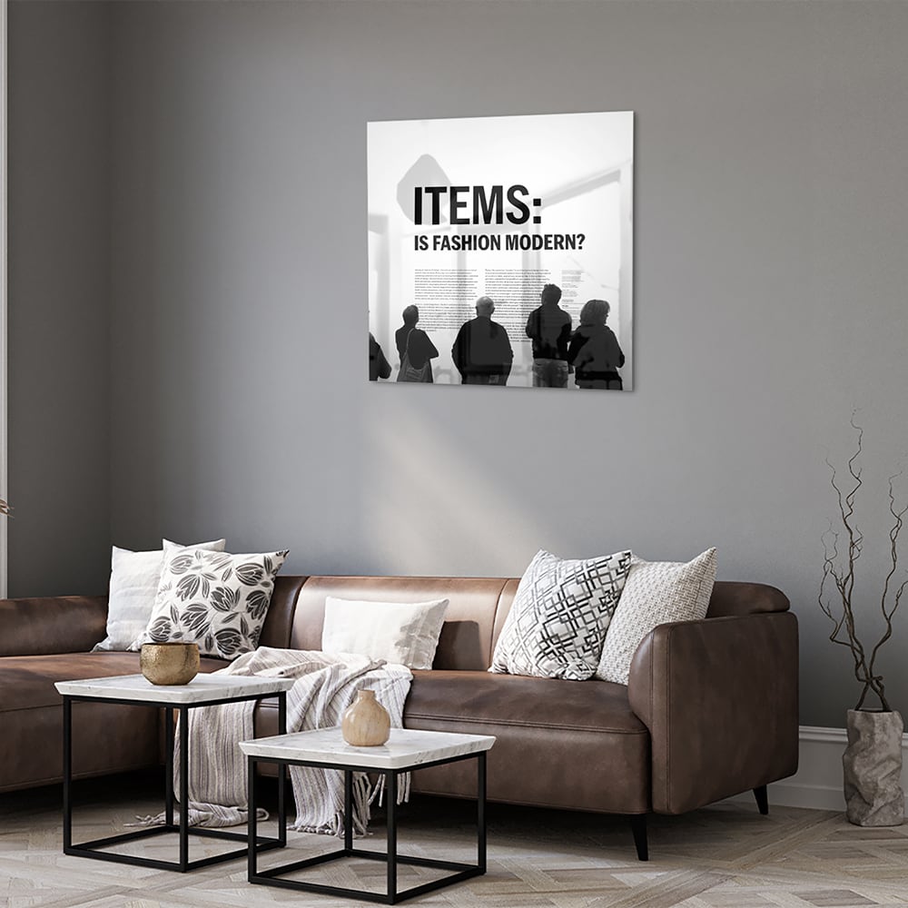 Modernes Glasbild 'Is Fashion Modern?' – Glasbild aus Sicherheitsglas, Größe 120x80