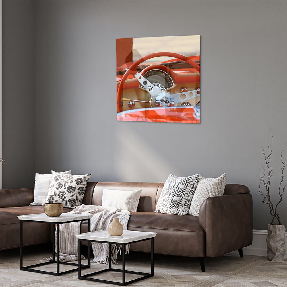 Retro-Auto-Glasbild für stilvolle Innenräume – Glasbild aus Sicherheitsglas, Größe 120x80