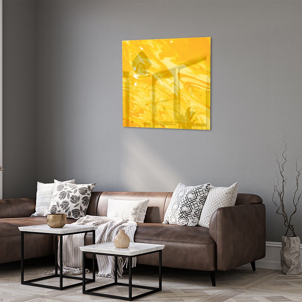 Leuchtend gelbes Glasbild für moderne Innenräume – Glasbild aus Sicherheitsglas, Größe 120x80