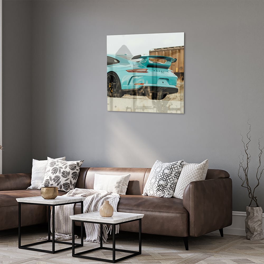 Stilvolles Glasbild mit einem Sportwagen – Glasbild aus Sicherheitsglas, Größe 120x80