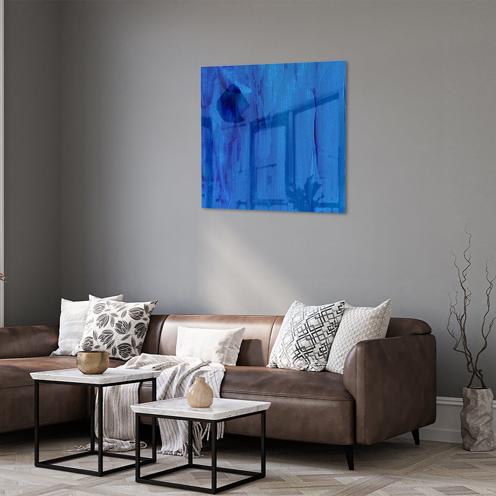 Blaues abstraktes Glasbild für moderne Innenräume – Glasbild aus Sicherheitsglas, Größe 120x80