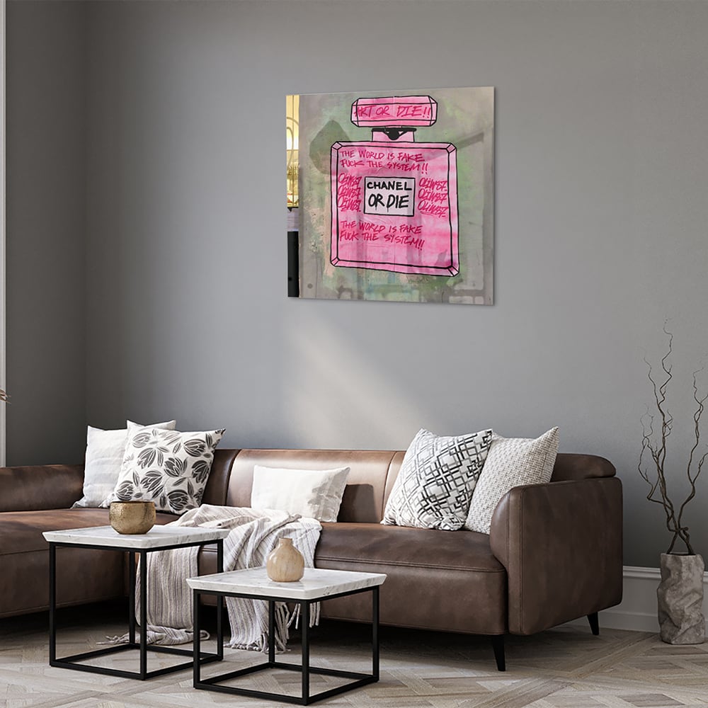 Stilvolles Glasbild: 'Chanel or Die' – Glasbild aus Sicherheitsglas, Größe 120x80