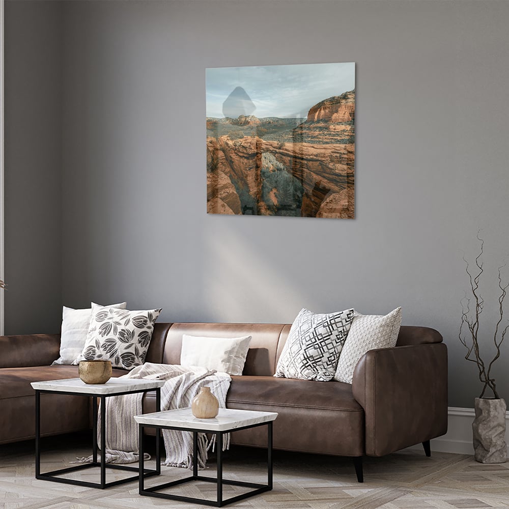 Atemberaubendes Glasbild mit Bergen – Glasbild aus Sicherheitsglas, Größe 120x80