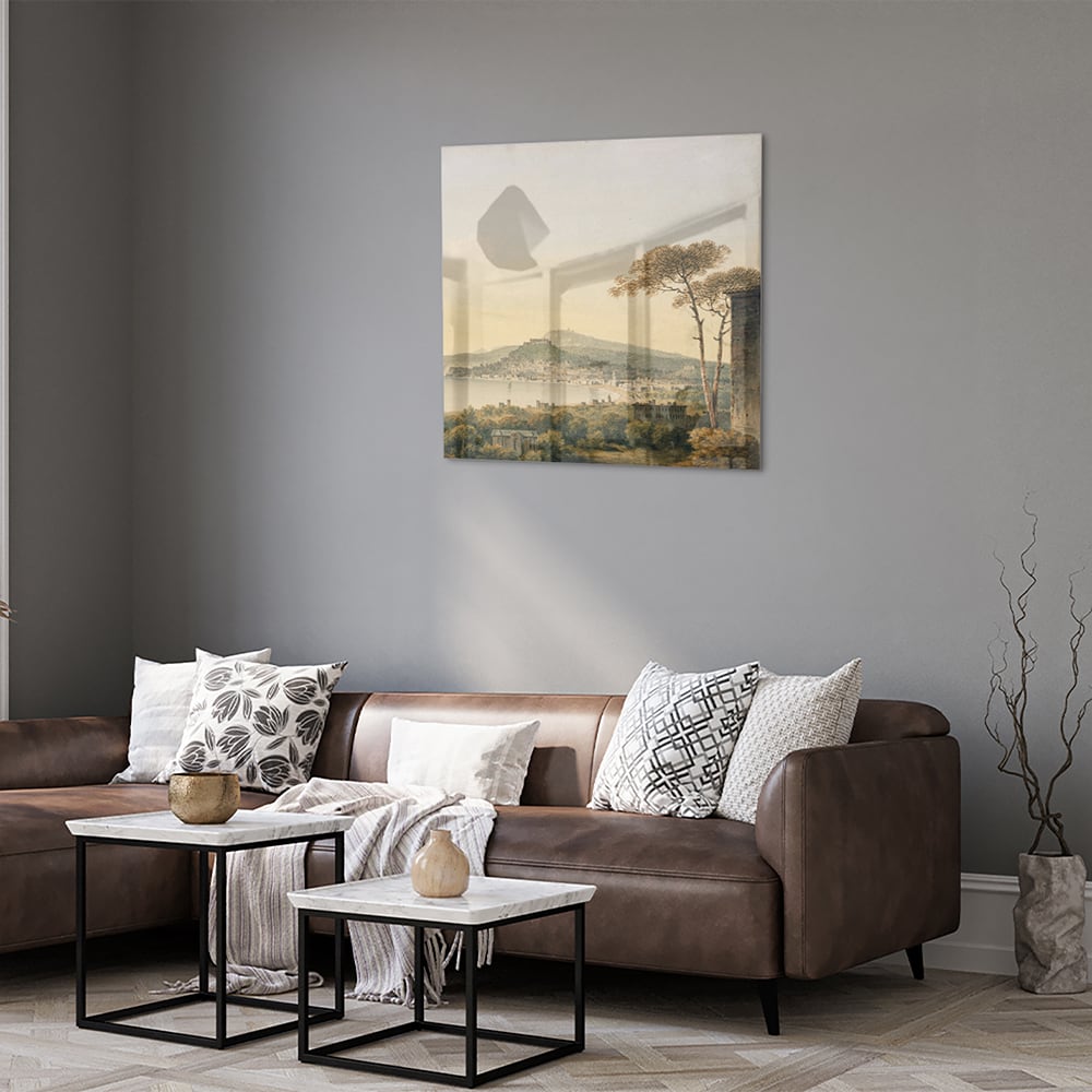 Rustikales Glasbild mit Berglandschaft – Glasbild aus Sicherheitsglas, Größe 120x80