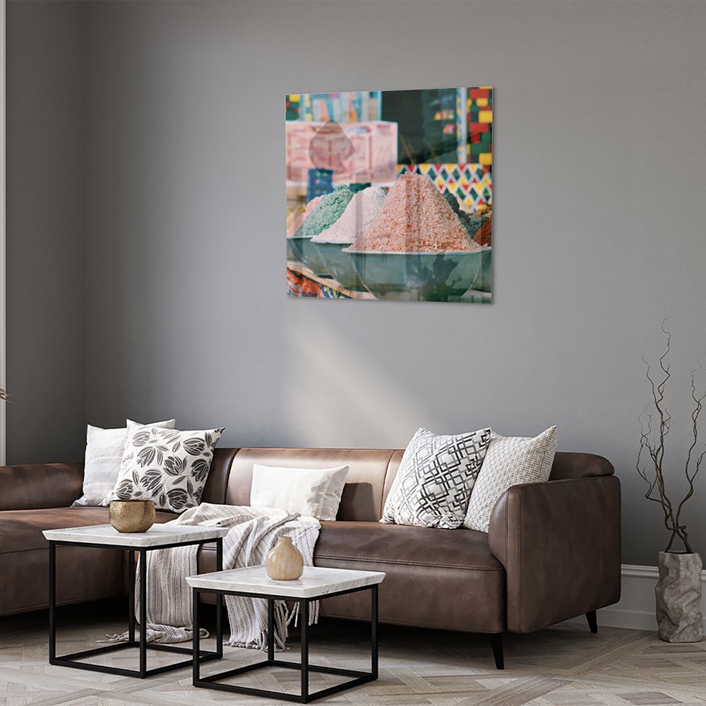 Farbenfrohes Glasbild mit Gewürzen – Glasbild aus Sicherheitsglas, Größe 120x80