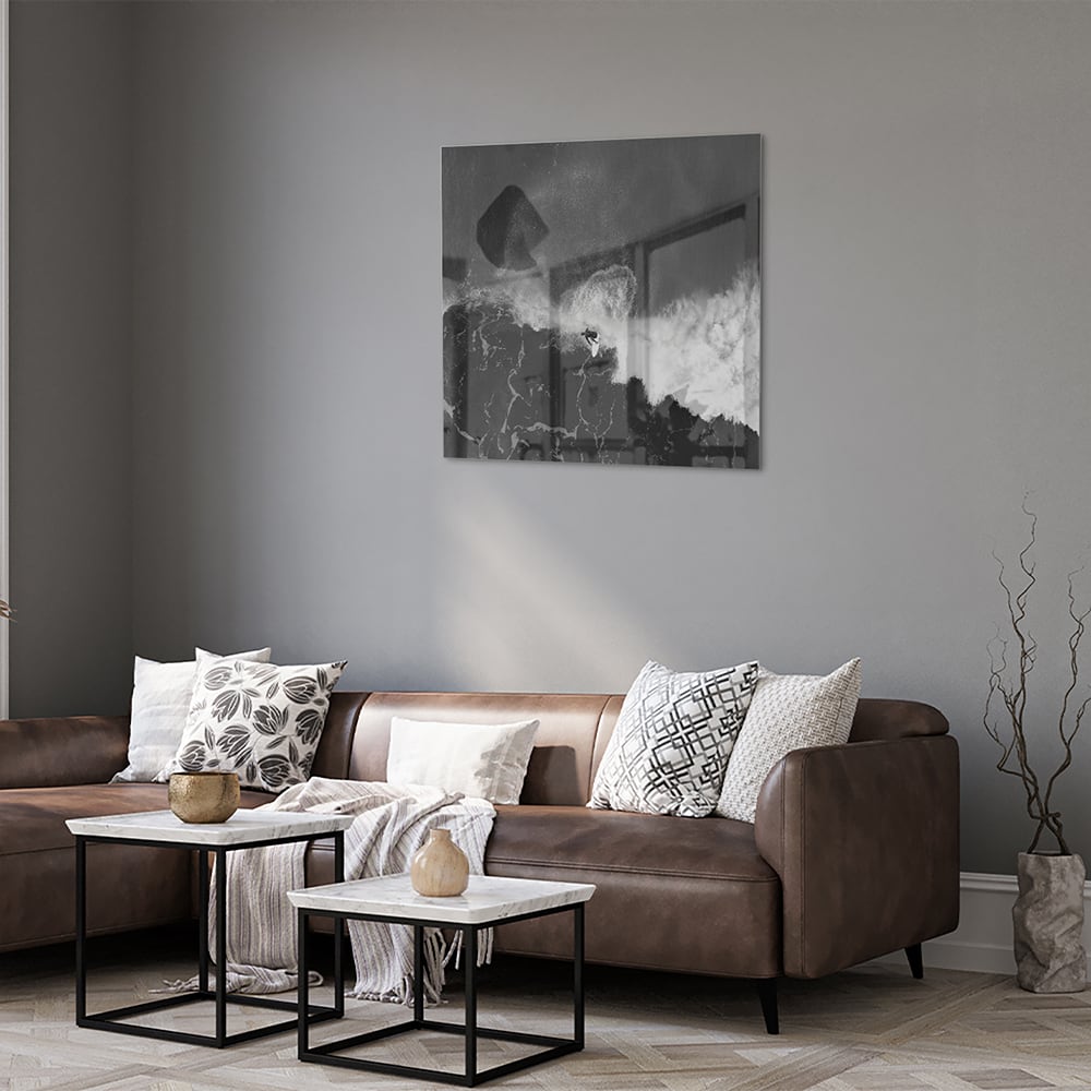 Abstraktes Schwarz-Weiß-Glasbild für ein modernes Interieur – Glasbild aus Sicherheitsglas, Größe 120x80