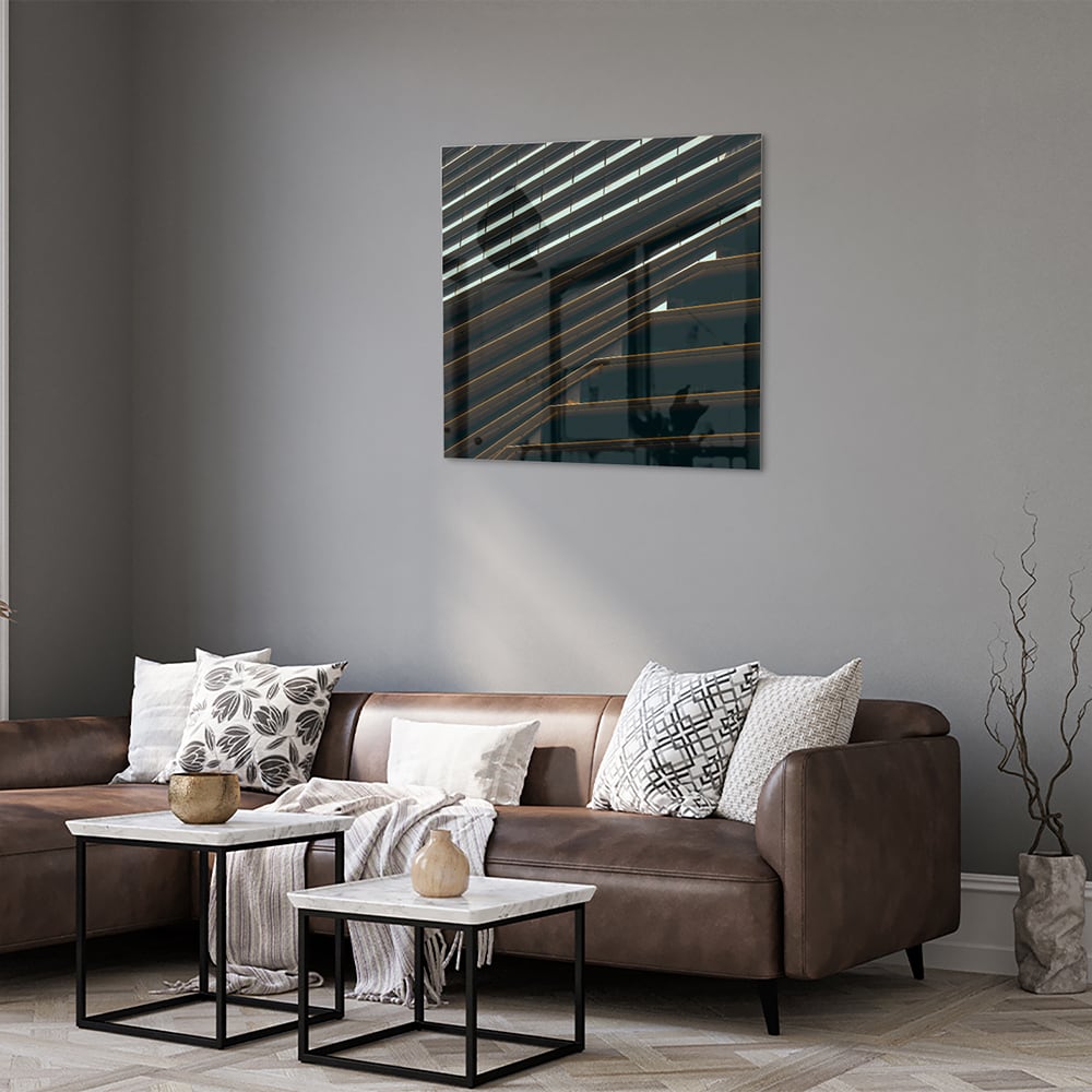 Modernes Glasbild mit schwarzen Linien und Licht – Glasbild aus Sicherheitsglas, Größe 120x80