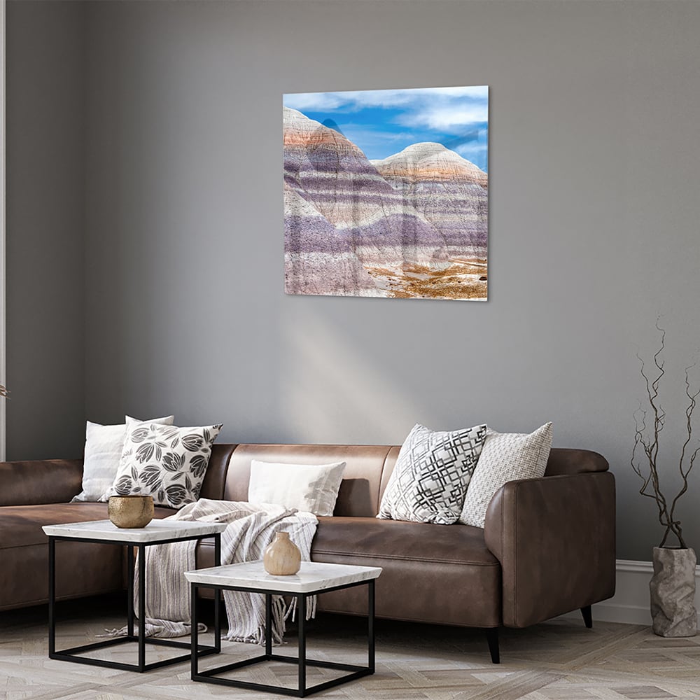 Wunderschönes Glasbild mit Bergen und Himmel – Glasbild aus Sicherheitsglas, Größe 120x80