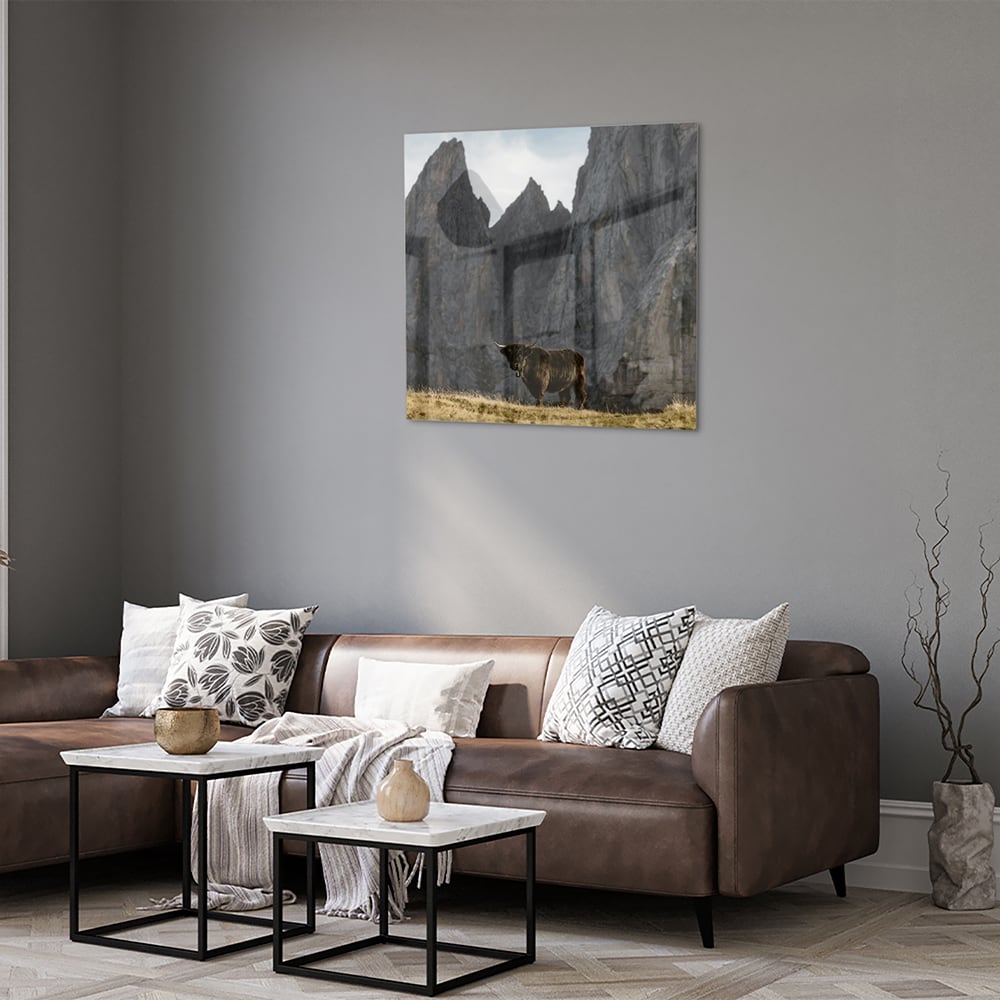 Glasbild mit majestätischen Bergen – Glasbild aus Sicherheitsglas, Größe 120x80