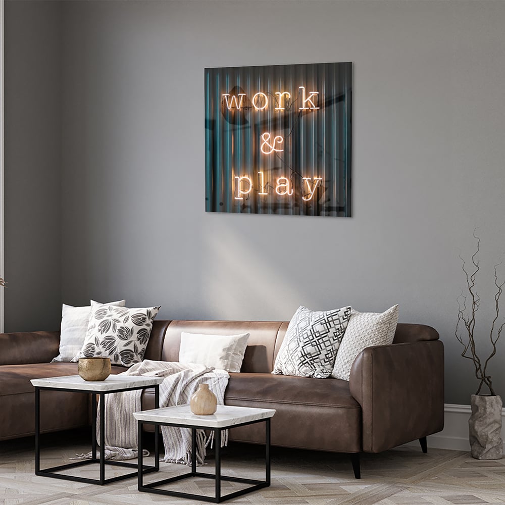 Glasbild mit 'Work & Play' Beleuchtung – Glasbild aus Sicherheitsglas, Größe 120x80