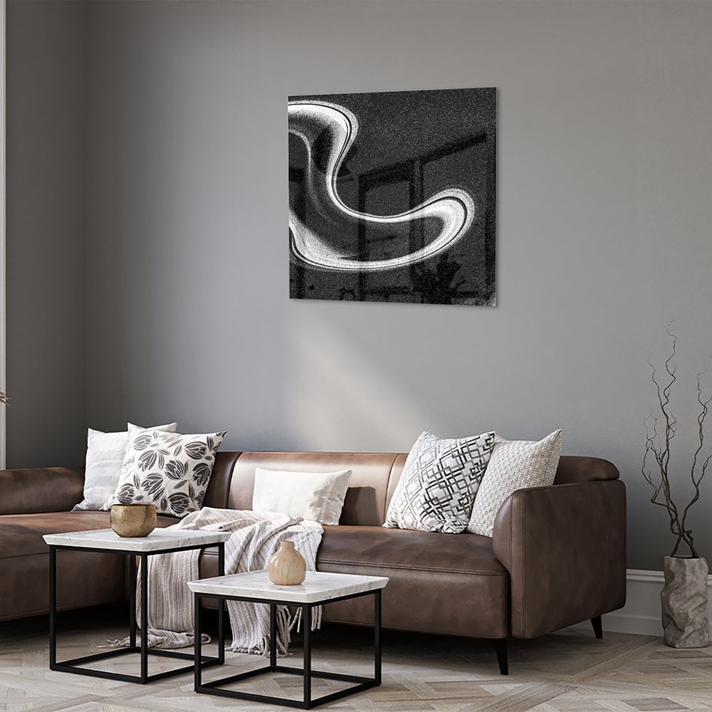 Schwarz-Weiß-Glasbild mit wellenförmigen Linien – Glasbild aus Sicherheitsglas, Größe 120x80