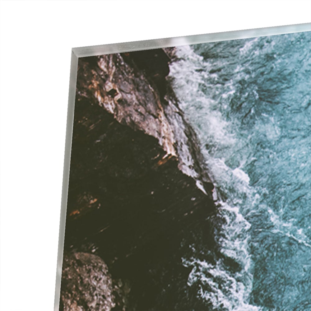 Glasbild mit klarem Bergwasser – Glasbild aus Sicherheitsglas, Größe 100x100_rond