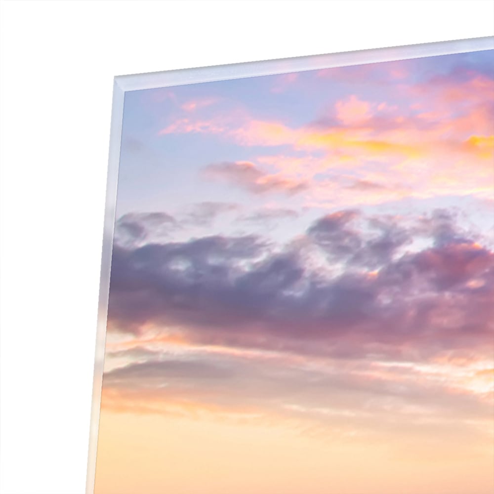 Glasbild mit Stadtansicht bei Sonnenuntergang – Glasbild aus Sicherheitsglas, Größe 100x100_rond