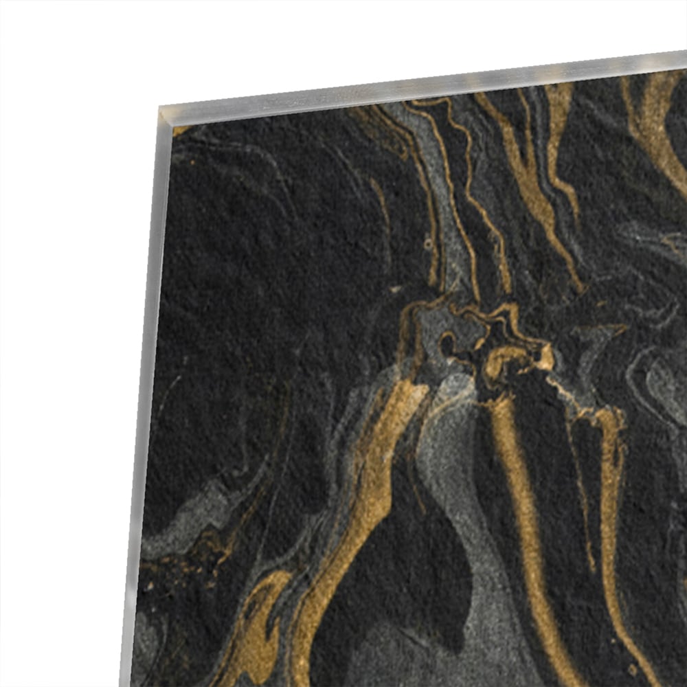 Elegantes schwarz-goldenes Glasbild für Ihr Wohnzimmer – Glasbild aus Sicherheitsglas, Größe 100x100_rond