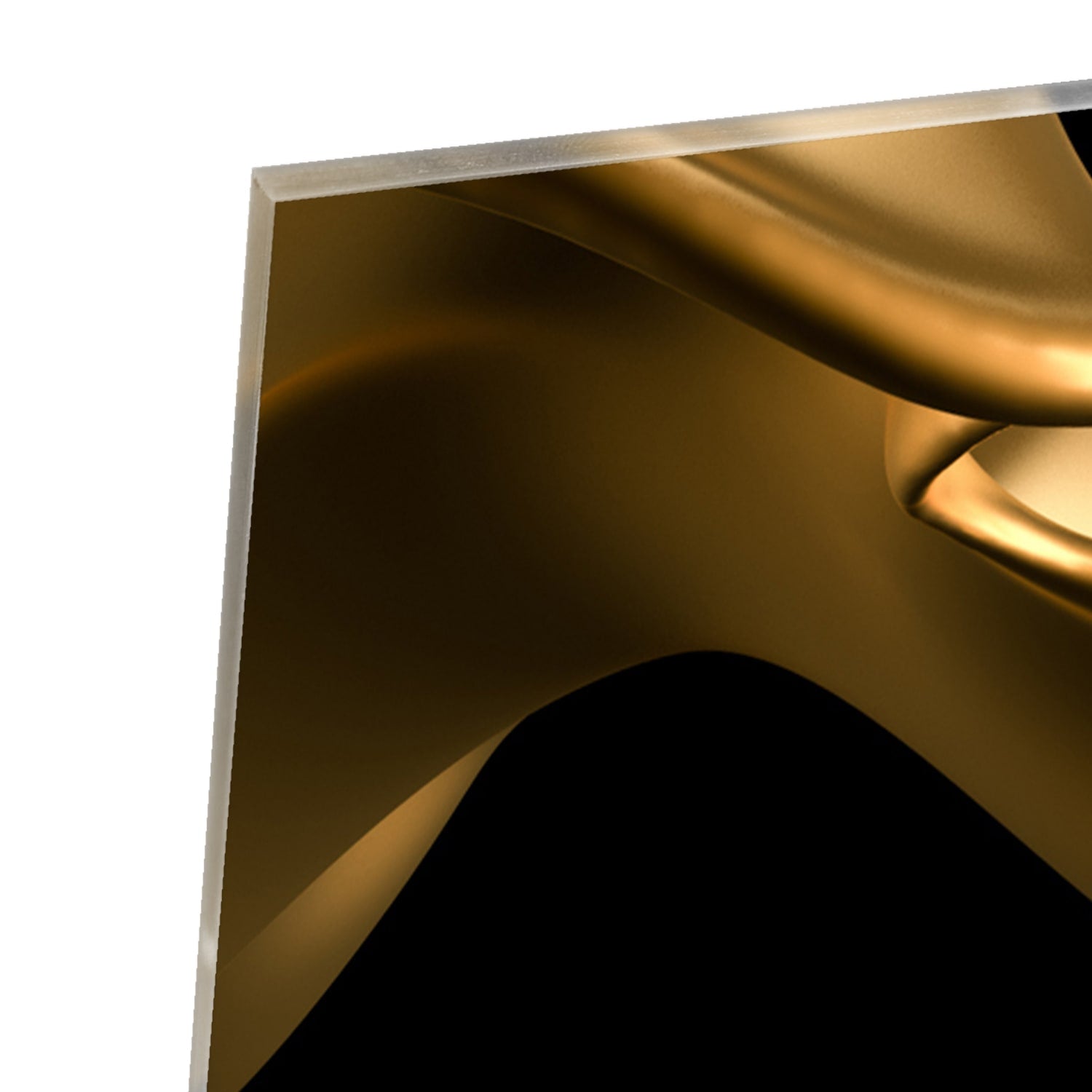Abstraktes Glasbild mit goldener Welle für elegante Innenräume – Glasbild aus Sicherheitsglas, Größe 100x100_rond