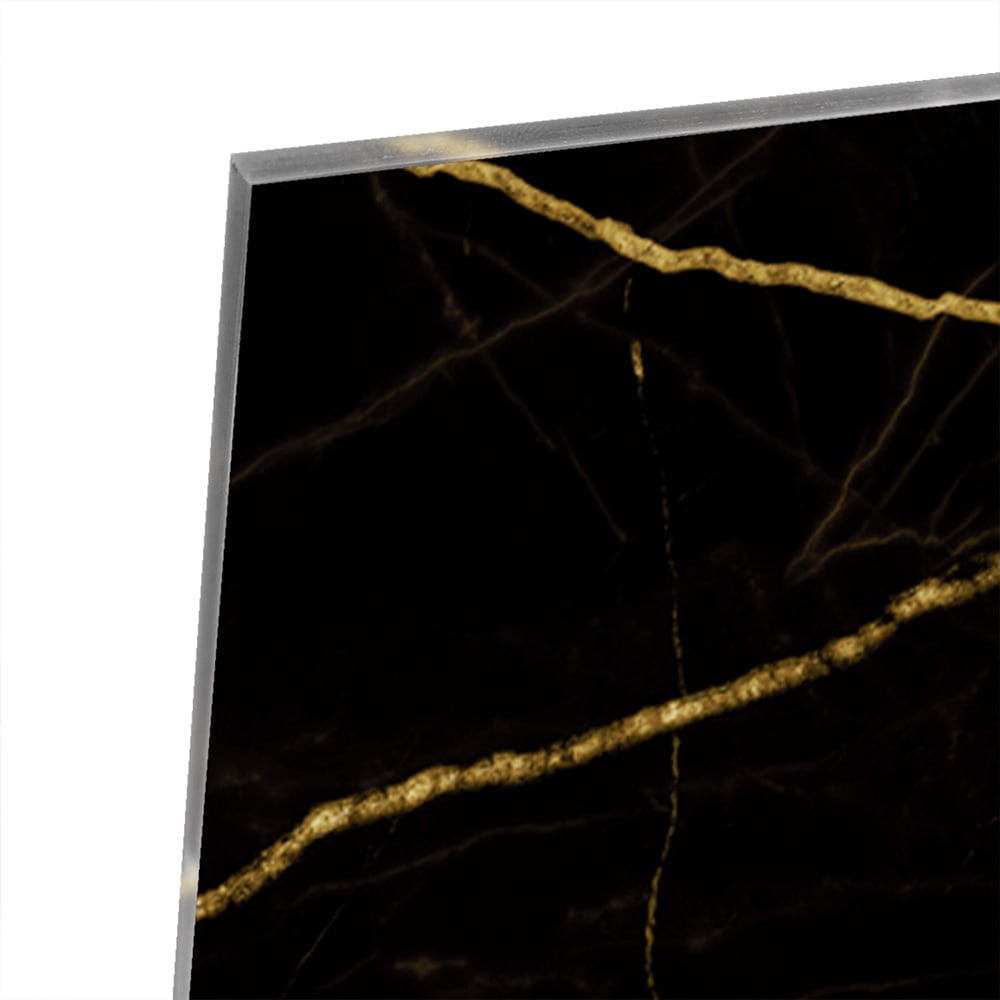 Elegantes schwarzes Glasbild mit goldenen Linien – Glasbild aus Sicherheitsglas, Größe 100x100_rond