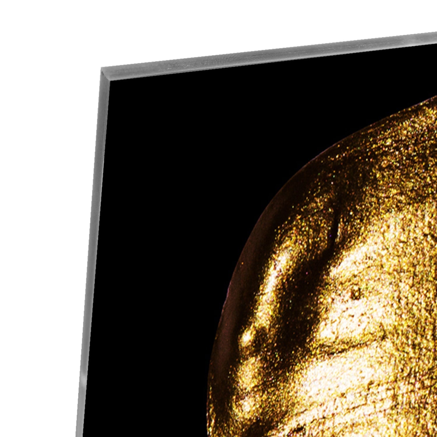 Goldenes abstraktes Glasbild auf schwarzem Hintergrund – Glasbild aus Sicherheitsglas, Größe 100x100_rond
