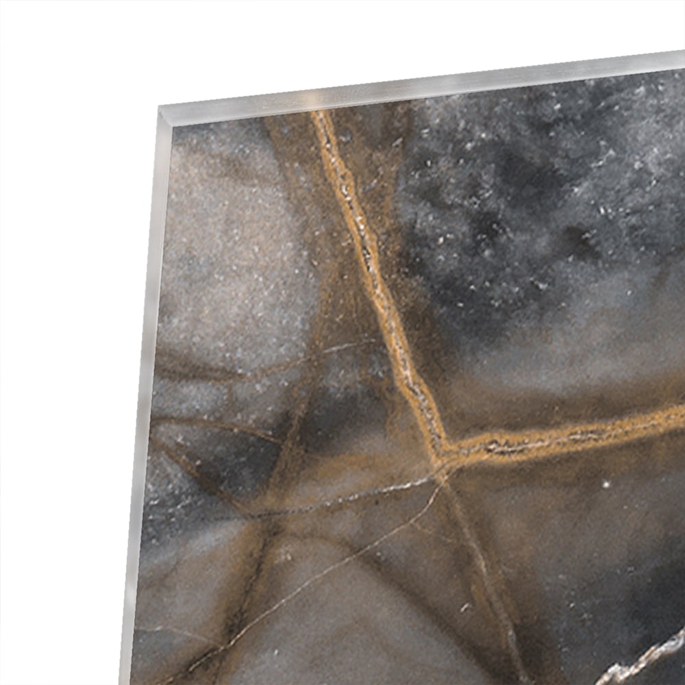 Modernes Glasbild mit abstrakten Linien in Schwarz und Gold – Glasbild aus Sicherheitsglas, Größe 100x100_rond
