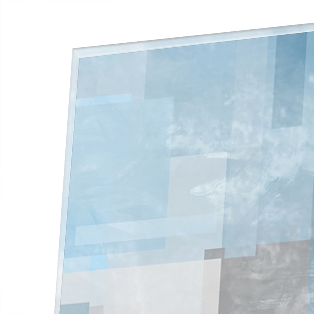 Abstraktes Glasbild in Blau und Grau – Glasbild aus Sicherheitsglas, Größe 100x100_rond