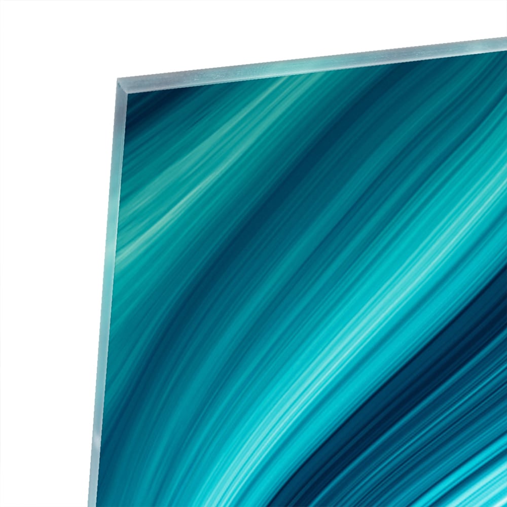 Stilvolles Glasbild mit blauen Wellen – Glasbild aus Sicherheitsglas, Größe 100x100_rond