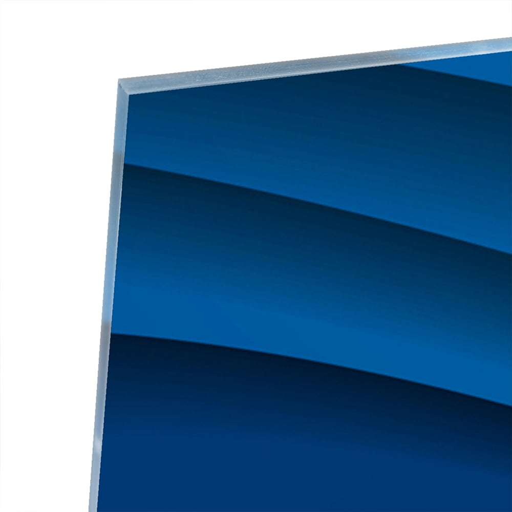 Modernes Glasbild in verschiedenen Blautönen – Glasbild aus Sicherheitsglas, Größe 100x100_rond
