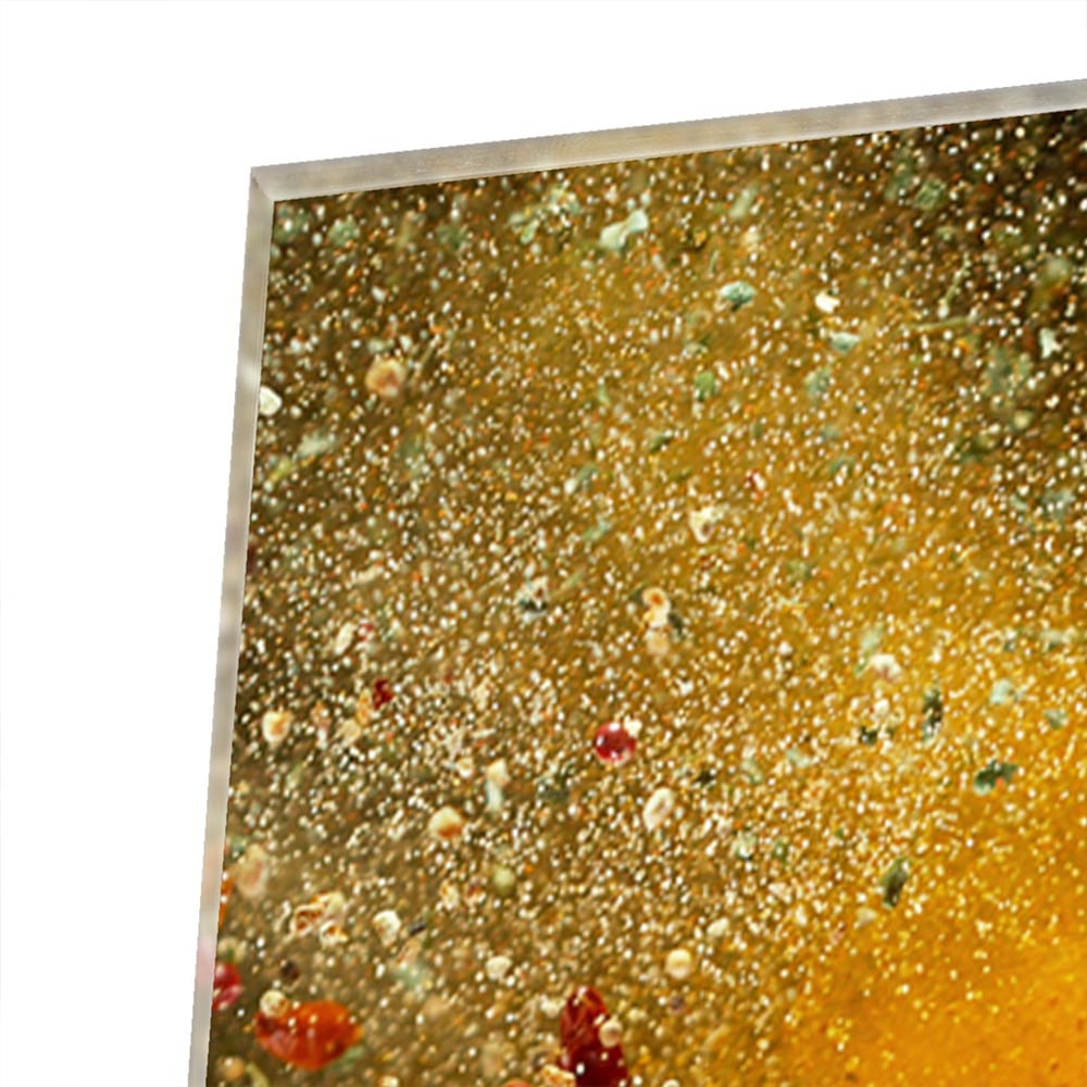 Abstraktes Glasbild mit warmen Farben – Glasbild aus Sicherheitsglas, Größe 100x100_rond