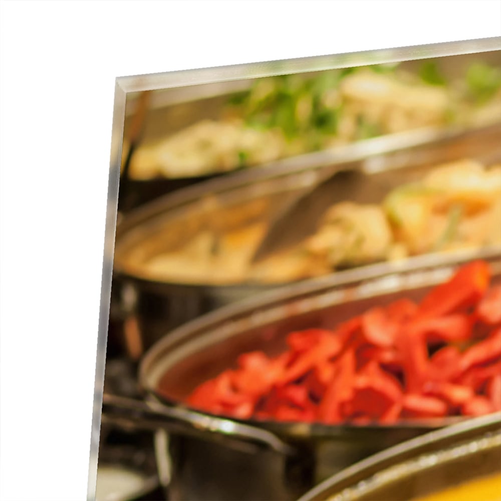 Farbenfrohes Glasbild mit indischem Essen – Glasbild aus Sicherheitsglas, Größe 100x100_rond