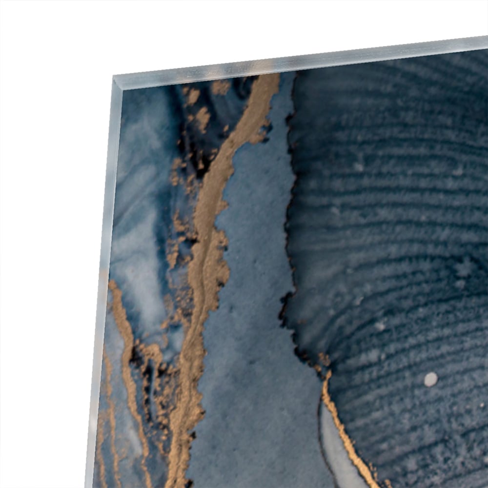 Elegantes Glasbild mit Blau und Gold – Glasbild aus Sicherheitsglas, Größe 100x100_rond