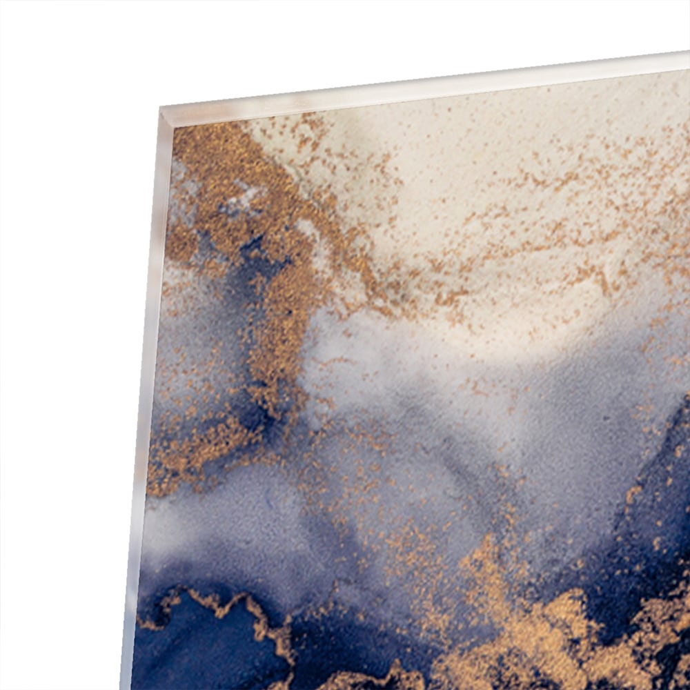 Mehrschichtiges Glasbild in Blau und Gold – Glasbild aus Sicherheitsglas, Größe 100x100_rond