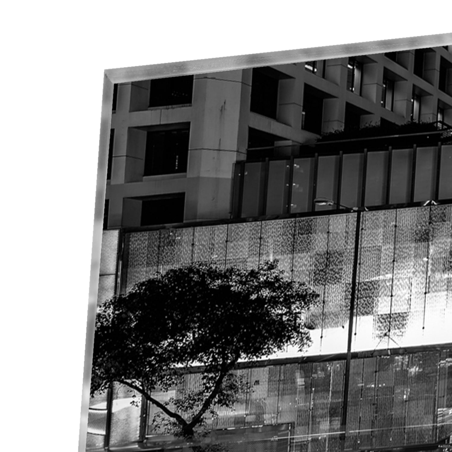Schwarz-Weiß-Glasbild mit Stadtlichtern – Glasbild aus Sicherheitsglas, Größe 100x100_rond