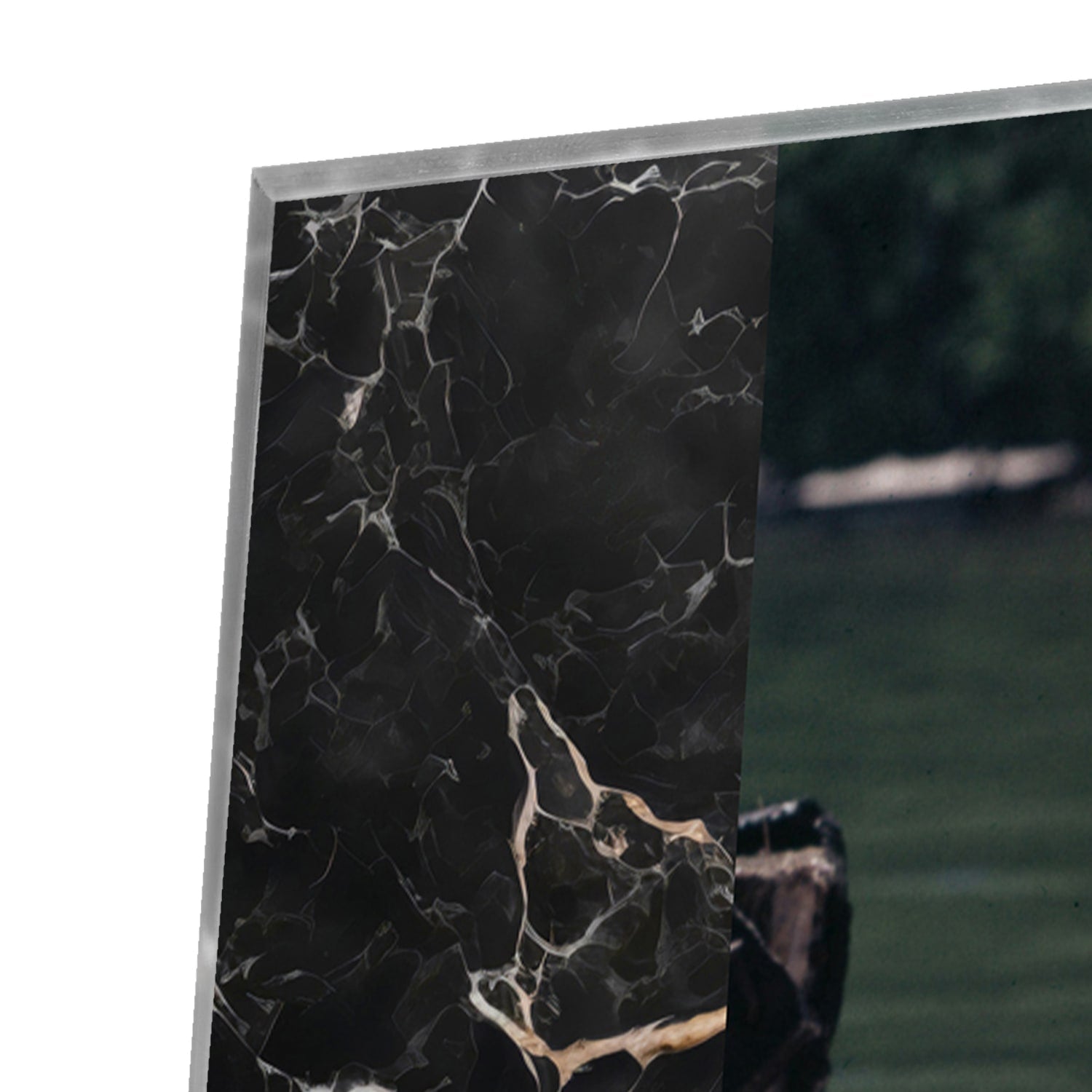 Ruhiges Glasbild mit Lesemoment am Wasser – Glasbild aus Sicherheitsglas, Größe 100x100_rond