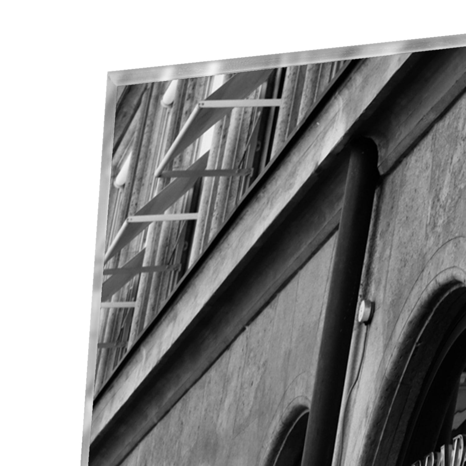 Elegantes Glasbild mit Prada-Schaufenster – Glasbild aus Sicherheitsglas, Größe 100x100_rond