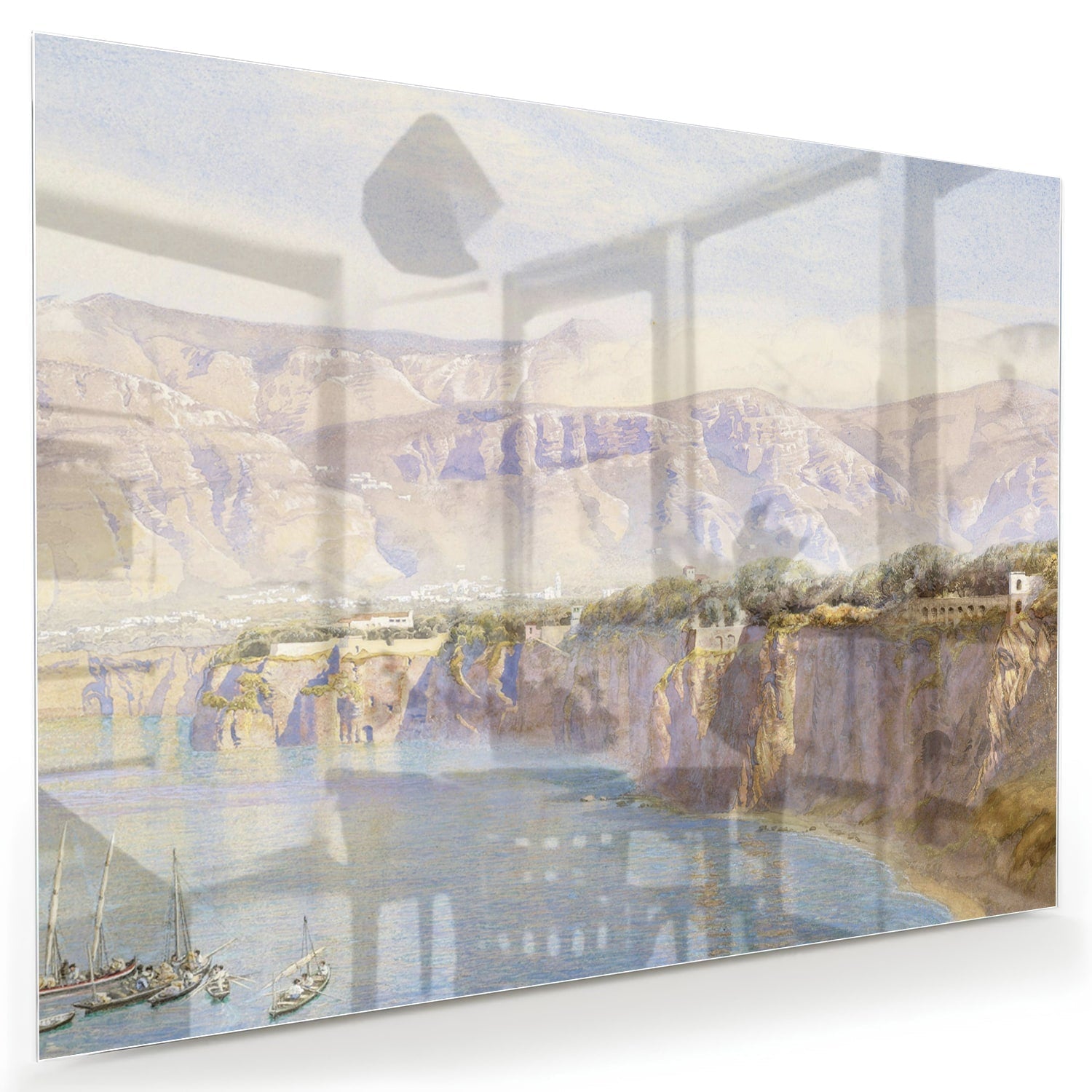 Träumerisches Glasbild mit Berglandschaft