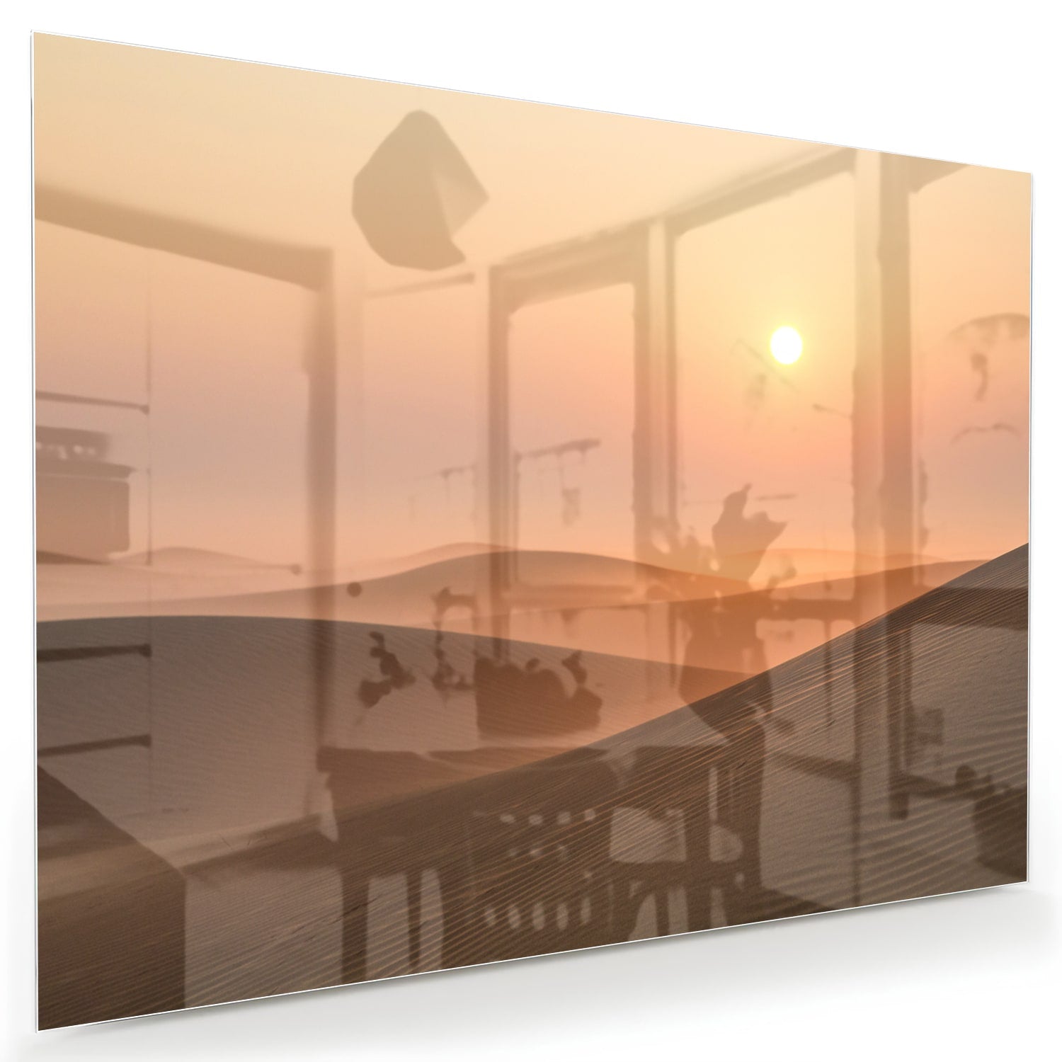 Glasbild mit Sonnenuntergang in warmen Farbtönen